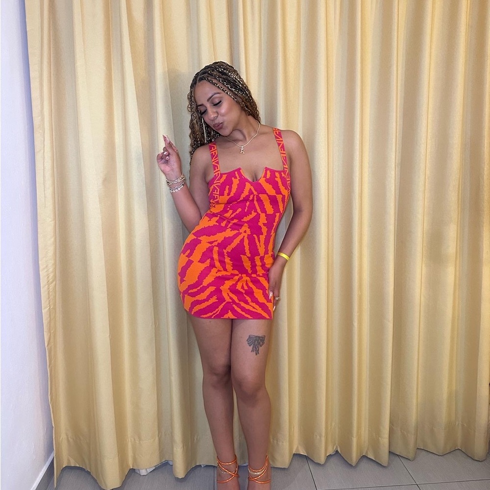 Vibrant Orange and Pink Patterned Dress